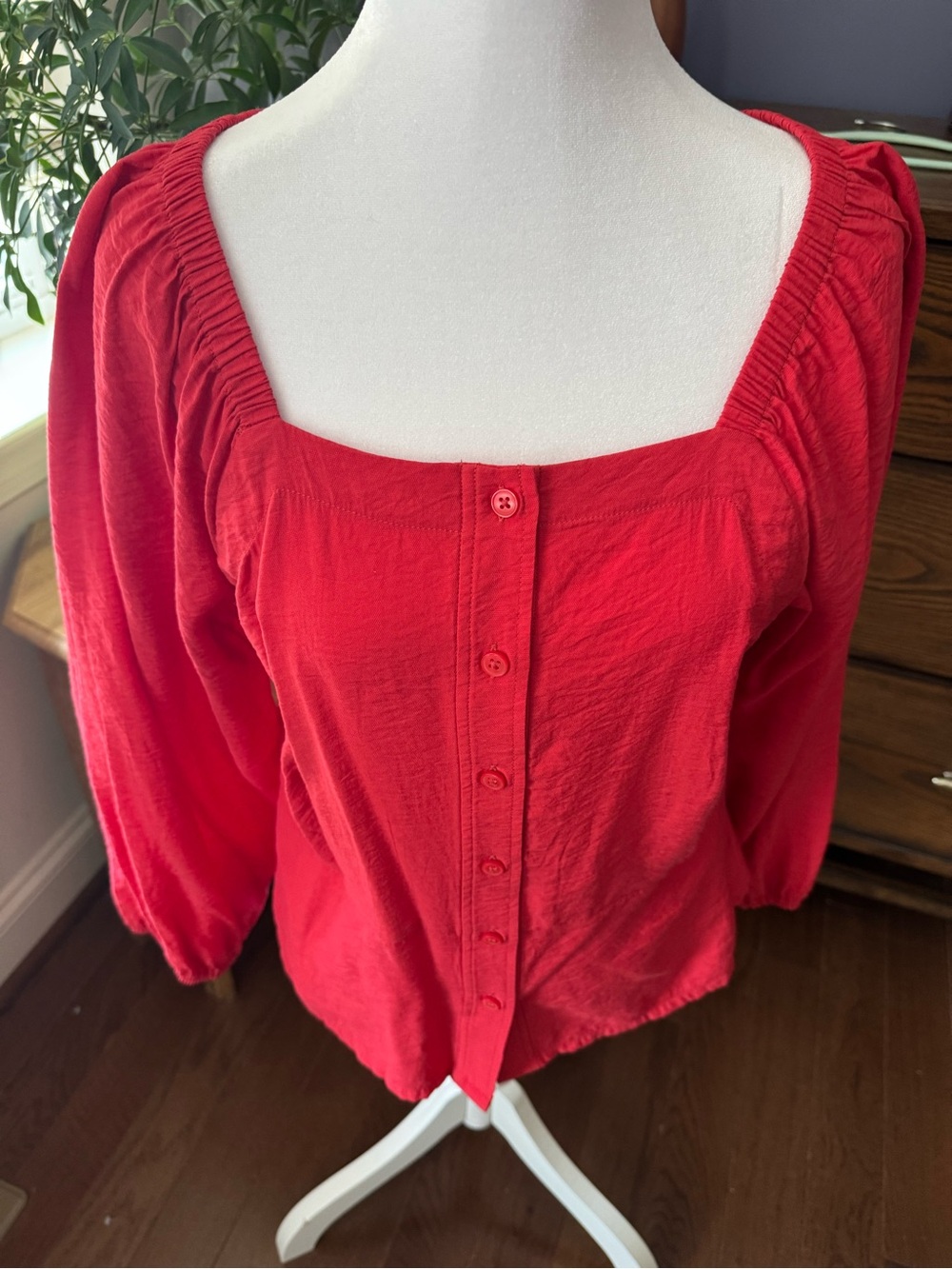 Ann Taylor Red Square-Neck Button Front Blouse
